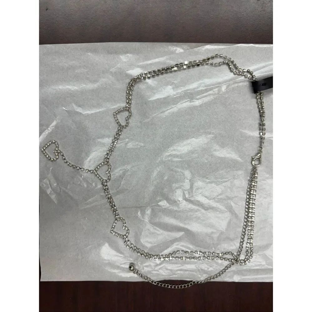 NWT Forever 21 Cubic Zirconia Heart Belt in Silver